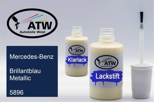 Mercedes-Benz, Brillantblau Metallic, 5896: 20ml Lackstift + 20ml Klarlack - Set, von ATW Autoteile West.